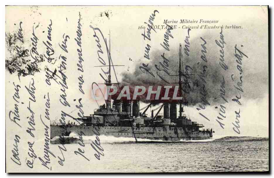 Cuirassé Voltaire — Marine Militaire Française — 160 — Cuirassé d'Escadre à turbines