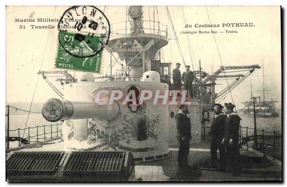 Tourelle historique du Croiseur POTHUAU — Marine Militaire Française — phototypie Marius Bar, Toulon
