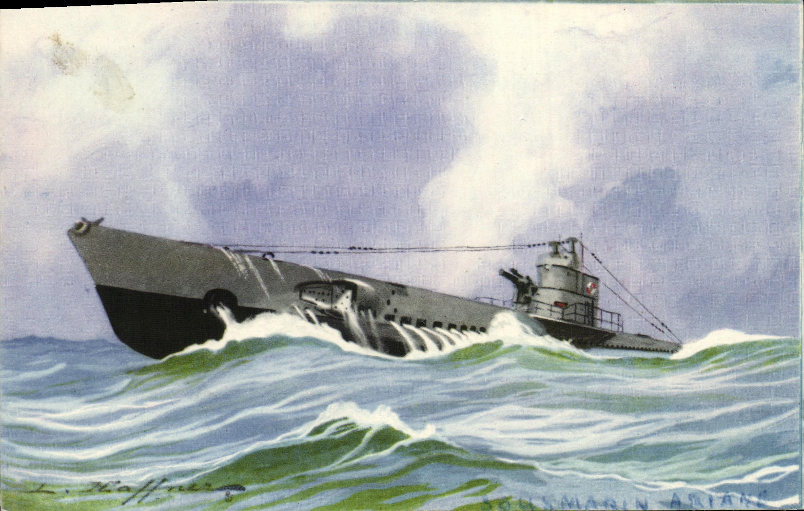 CPA Bateau Guerre Sous marin Ariane Haffner