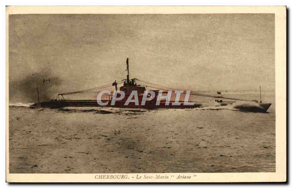 CPA Bateau Guerre Cherbourg Sous marin Ariane 