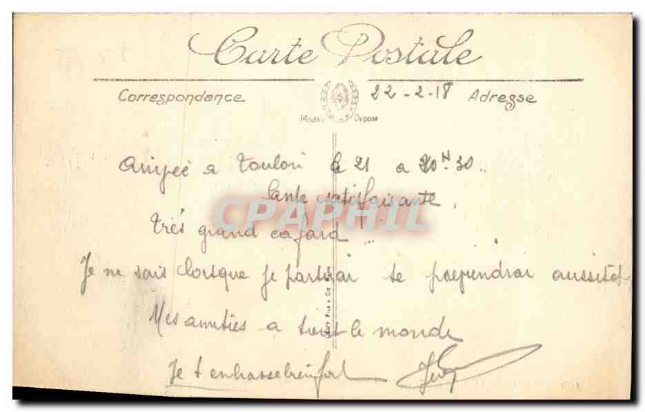 Marine de Guerre — "Argonaute", sous-marin — LL. — N° 130 — Verso