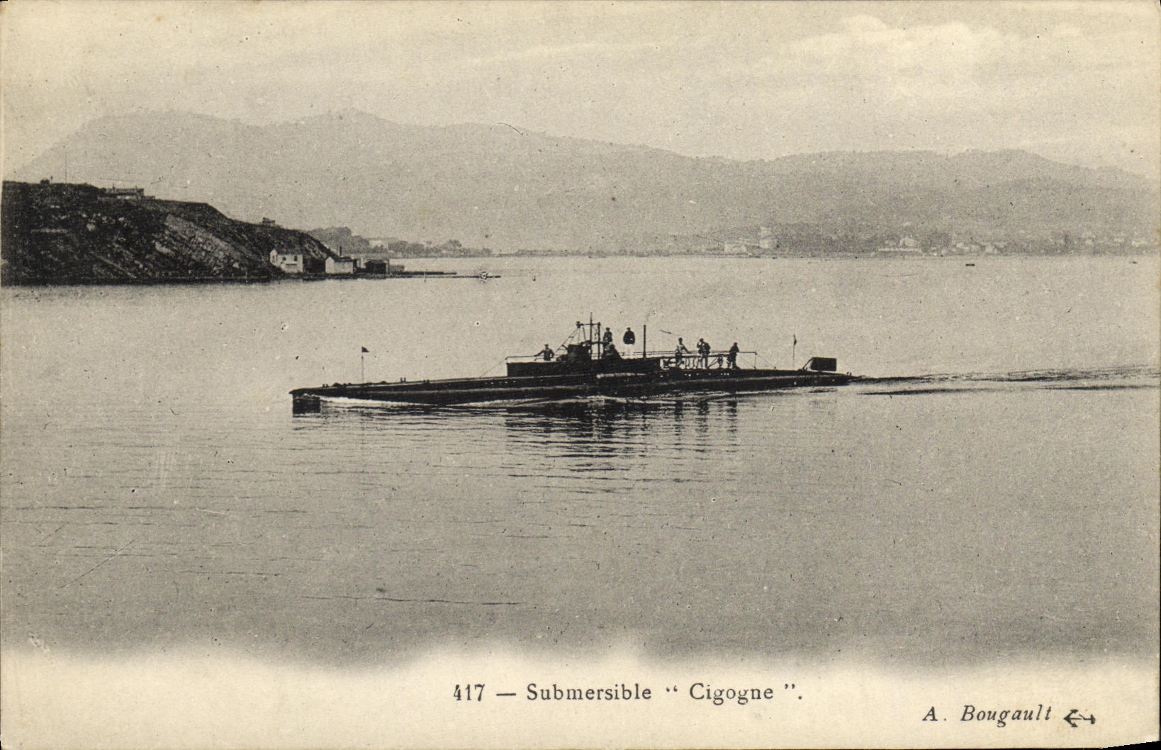 CPA Bateau Guerre Sous marin Cigogne Submersible