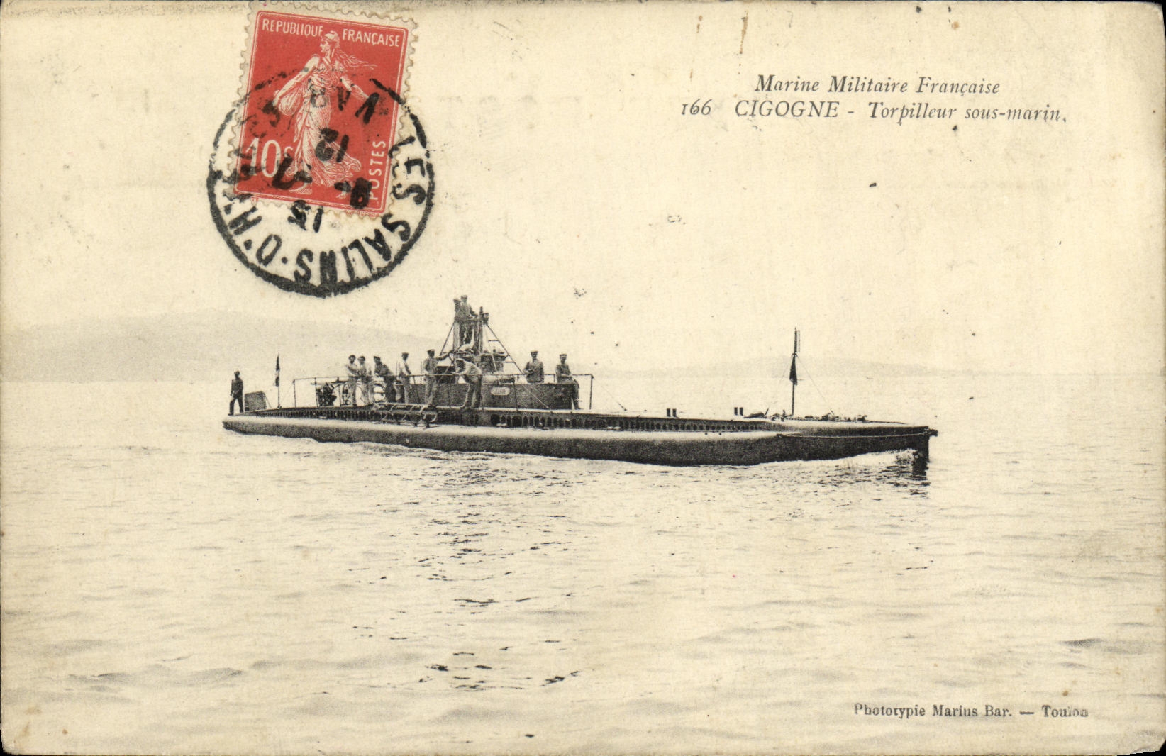 Sous-marin CIGOGNE — Marine Militaire Française — Phototypie Marius Bar — Toulon