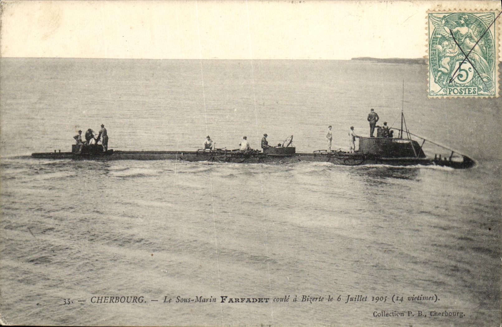Cherbourg — El submarino Farfadet hundido en Bizerte el 6 de julio de 1905 (14 víctimas) — Colección P.B., Cherbourg