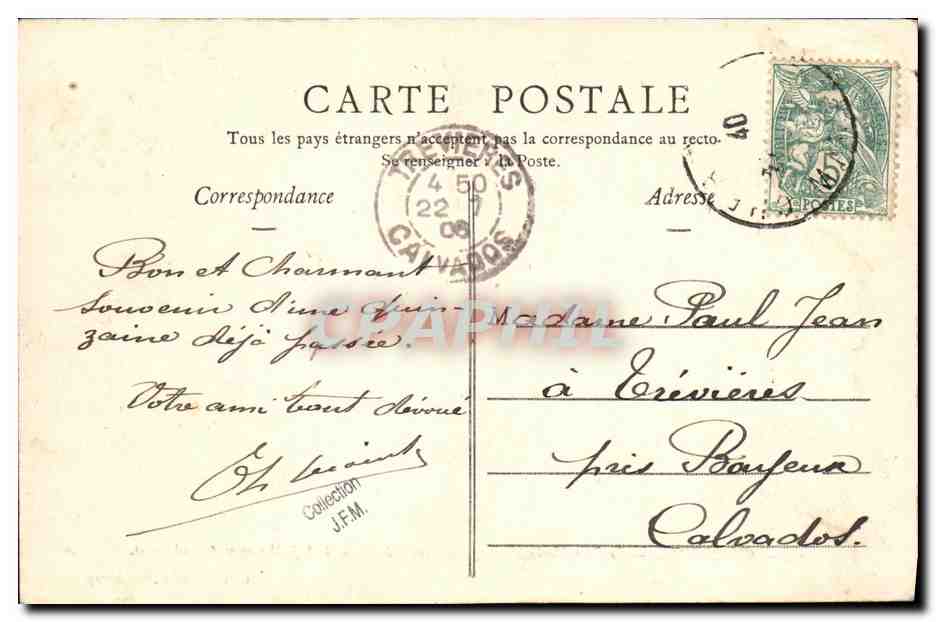 Cherbourg — El submarino Farfadet hundido en Bizerte el 6 de julio de 1905 (14 víctimas) — Colección P.B., Cherbourg — Reverso