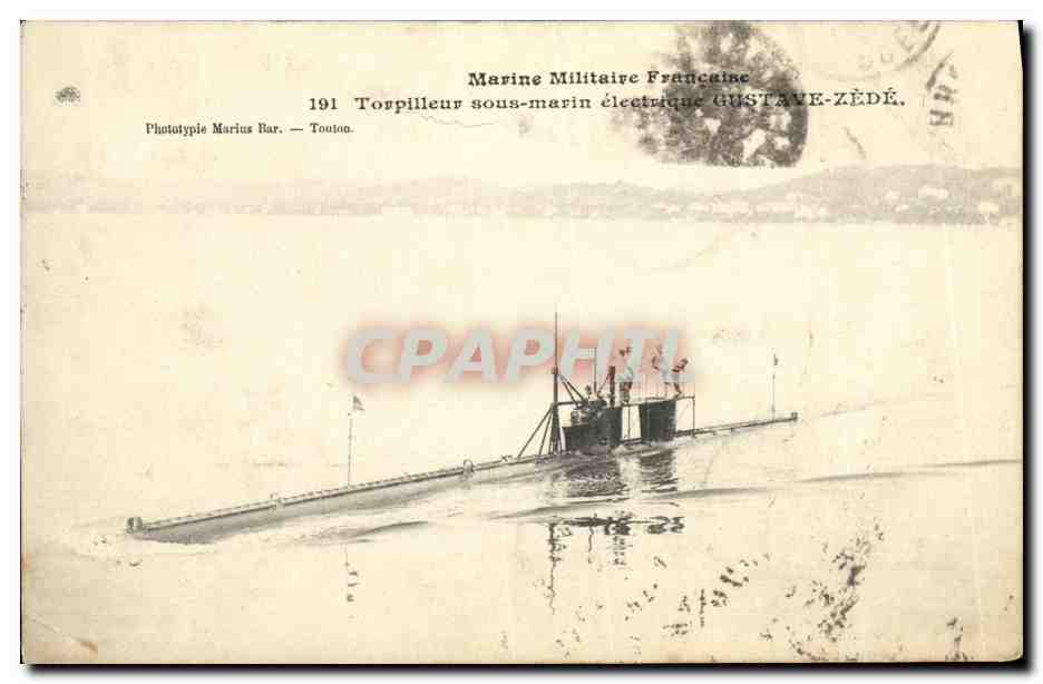 CPA Bateau Guerre Torpilleur sous marin electrique Gustave ZEde