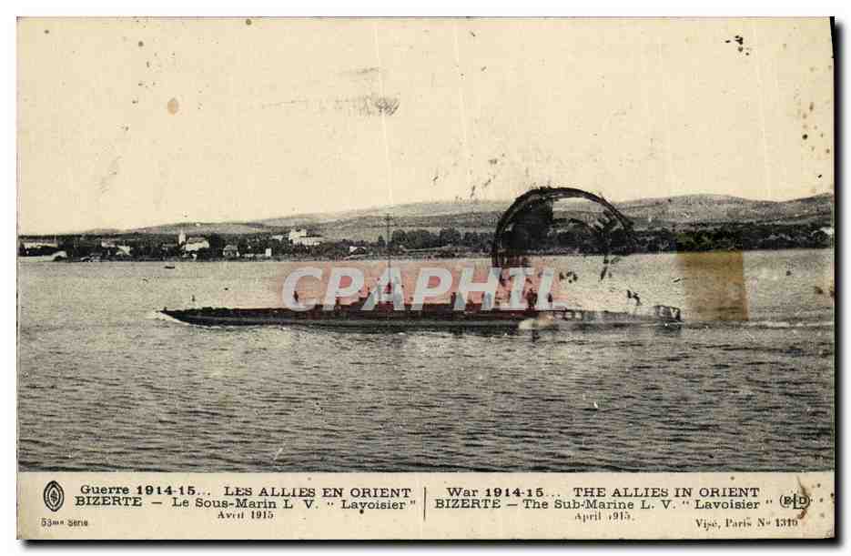 CPA Bateau Guerre Les allies en Orient Bizerte Tunisie Sous marin Lavoisier