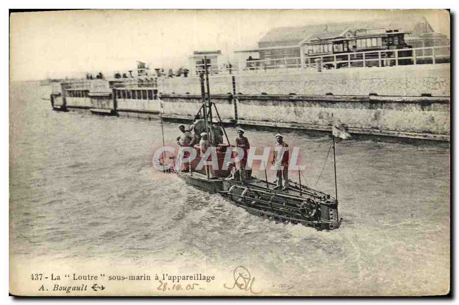 La "Loutre" sous-marin à l'appareillage — A. Bougault, n° 437