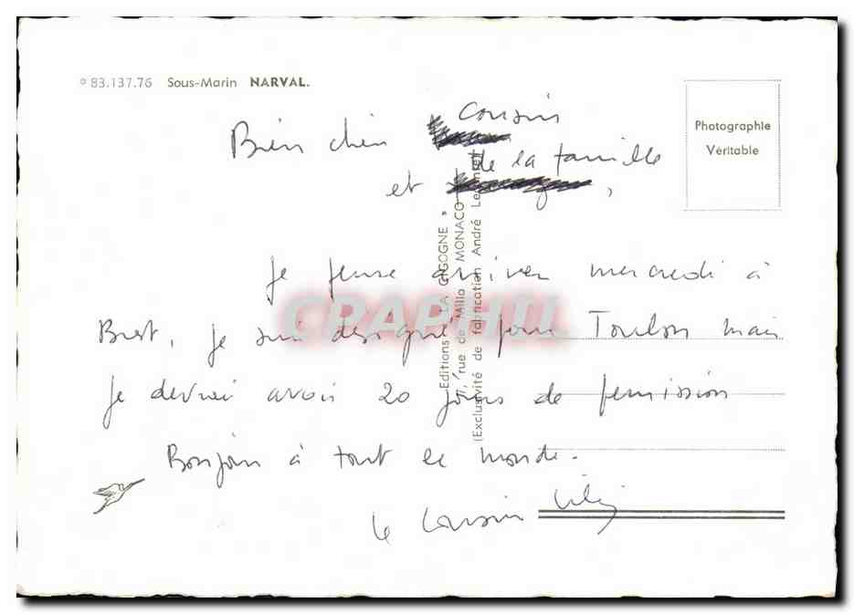 CPM Bateau Guerre Sous marin Narval — Achterkant