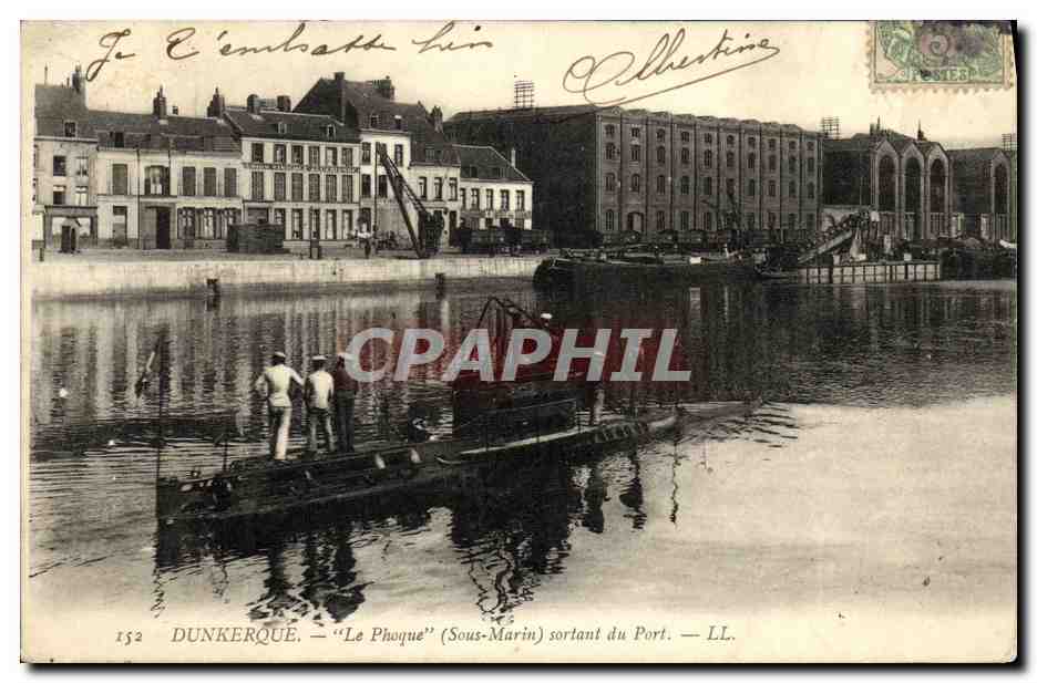 Dunkerque — 'Le Phoque' (Sous-Marin) sortant du Port — LL. — Éditeur LL.