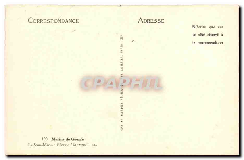 CPA Bateau Guerre Le sous marin Pierre Marrast — Verso