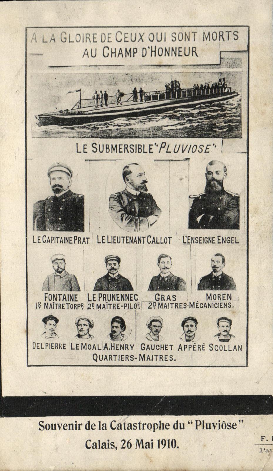 CPA Bateau Guerre Catastrophe du Pluviose Souvenir 26 mai 1910 Submersible Sous marin