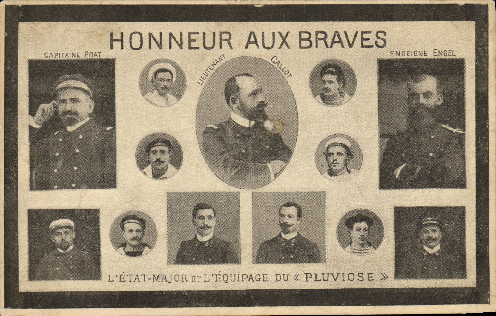 L'État-Major et l'Équipage du « Pluviose » — Honneur aux Braves — Éditeur non identifié