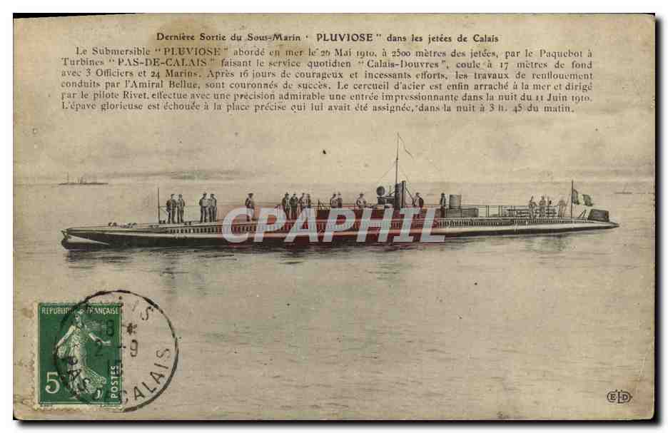 Dernière Sortie du Sous-Marin 'PLUVIOSE' — Calais — Éditeur CÉD