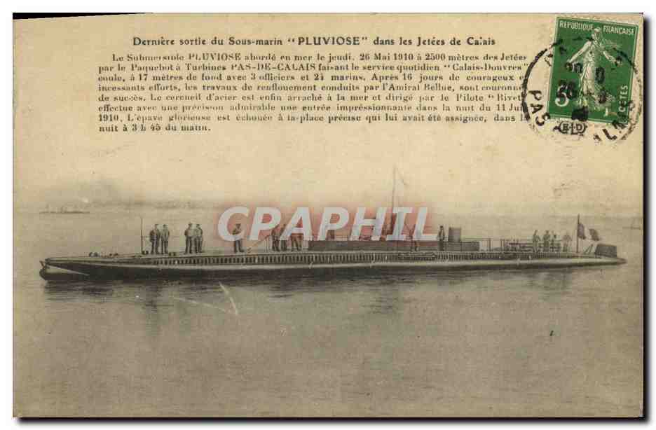 Sottomarino PLUVIOSE — Ultima uscita nei Moli di Calais — Editore non visibile