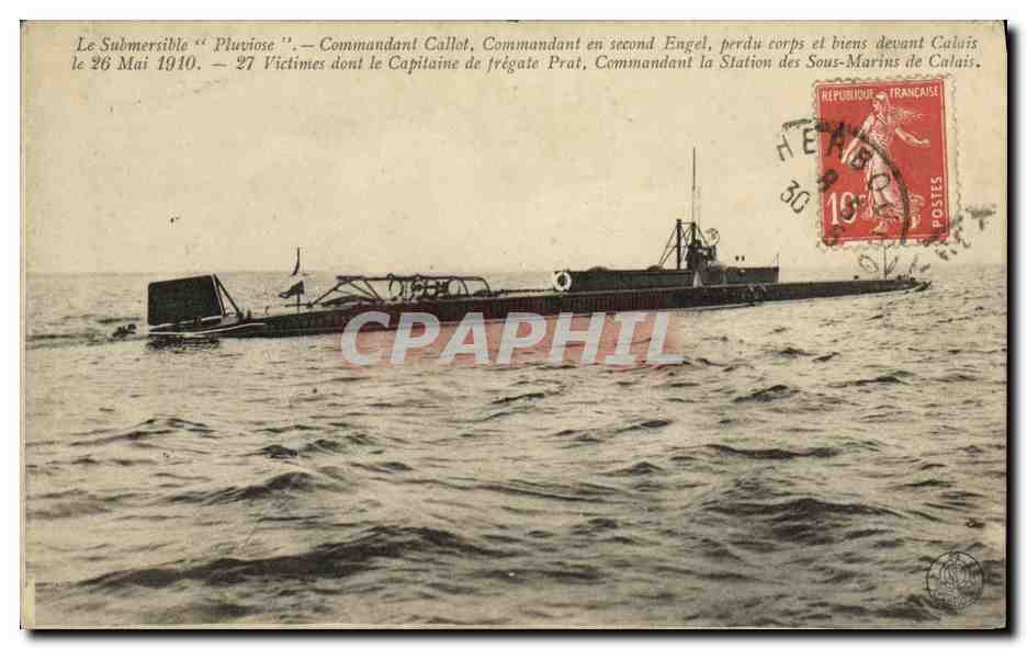 Le Submersible "Pluviose" — naufrage le 26 mai 1910 devant Calais — éditeur non visible
