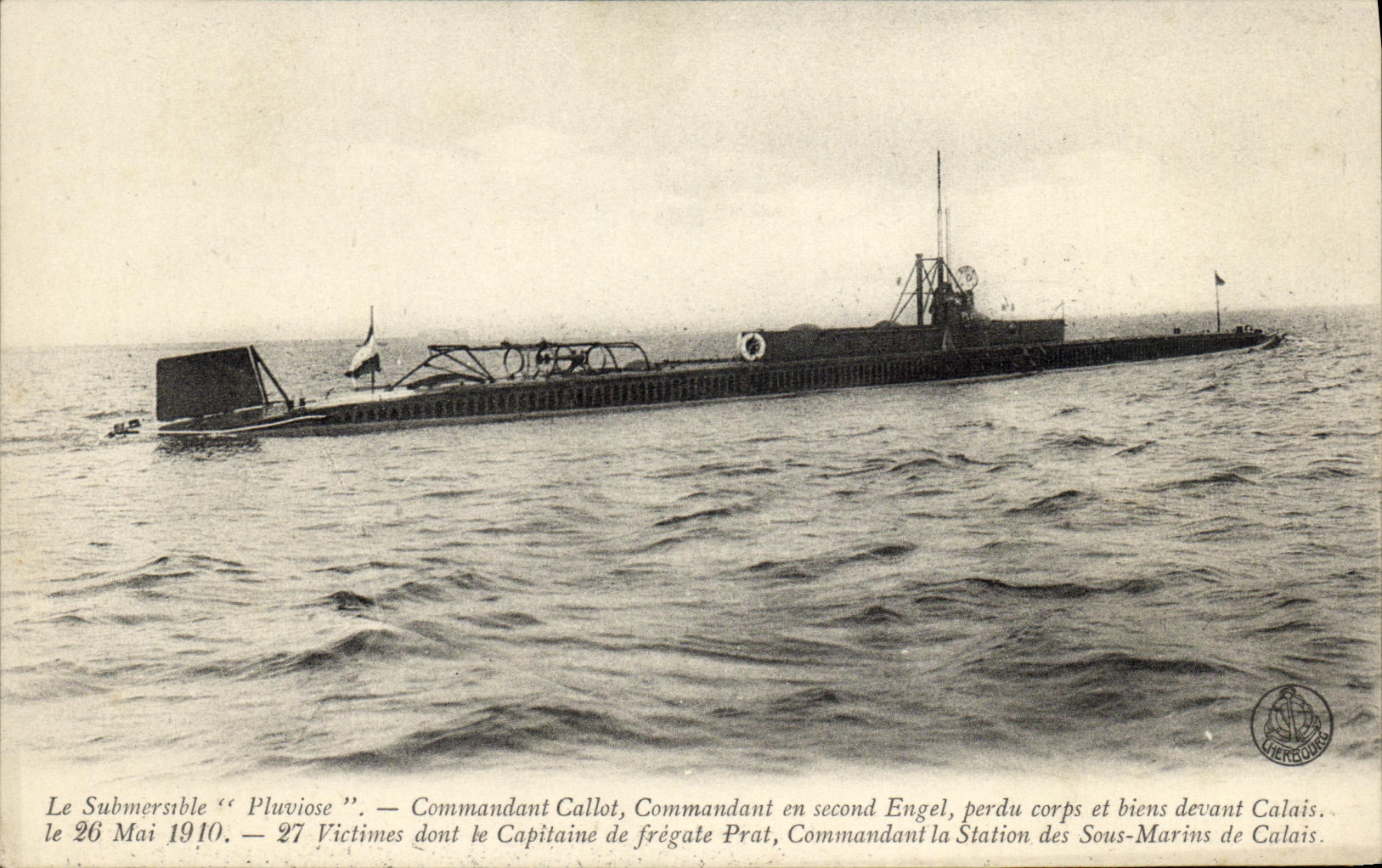 Submersible "Pluviose" — naufrage le 26 mai 1910 devant Calais — éditeur Liersbourg