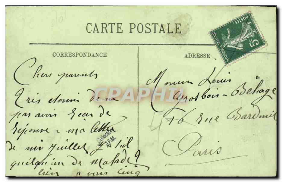 Le Submersible "Pluviose" — Commandant Callot, Commandant en second Engel, perdu corps et biens devant Calais le 26 Mai 1910 — Station des Sous-Marins de Calais — Verso