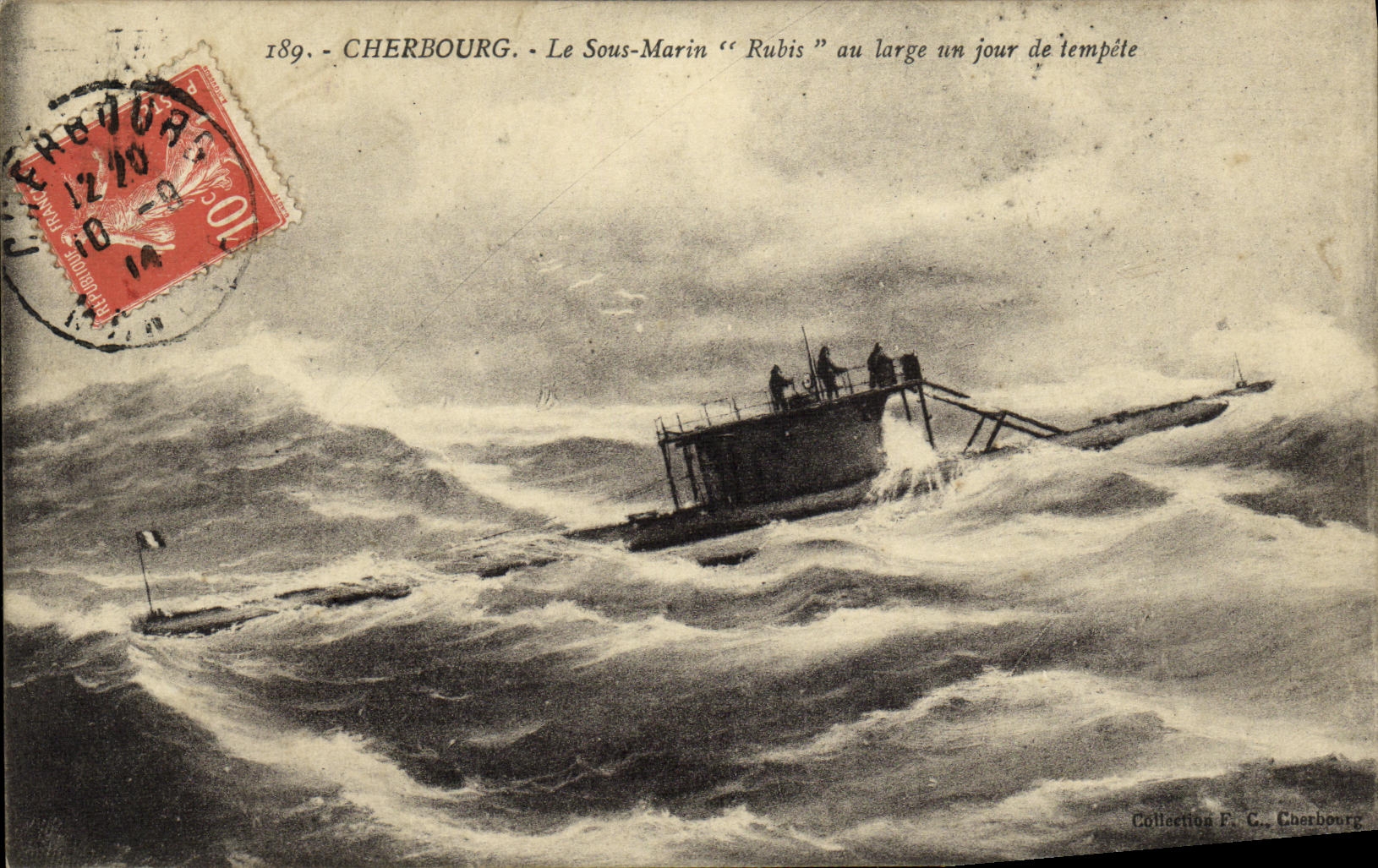 Cherbourg - Le Sous-Marin "Rubis" au large un jour de tempête — Collection F. C. Cherbourg