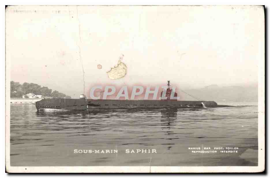 CPA Bateau Guerre Cherbourg Sous marin Saphir 