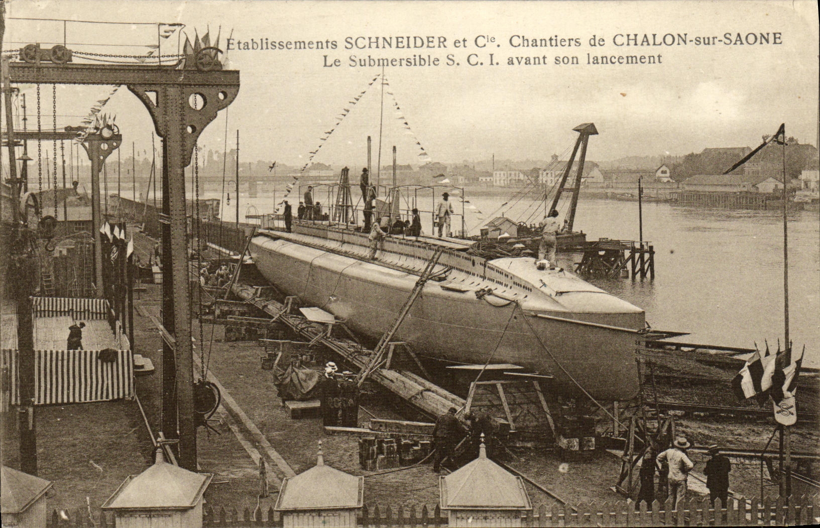 Le Submersible S.C.I. — Chantiers Schneider et Cie, Chalon-sur-Saône — avant son lancement