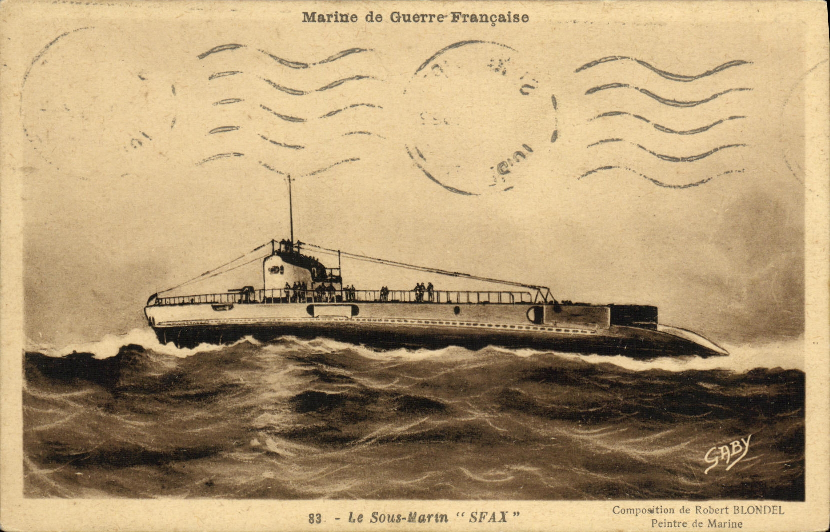 CPA Bateau Guerre Sous marin Sfax