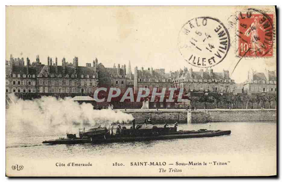 CPA Bateau Guerre Saint Malo Sous marin Le Titan