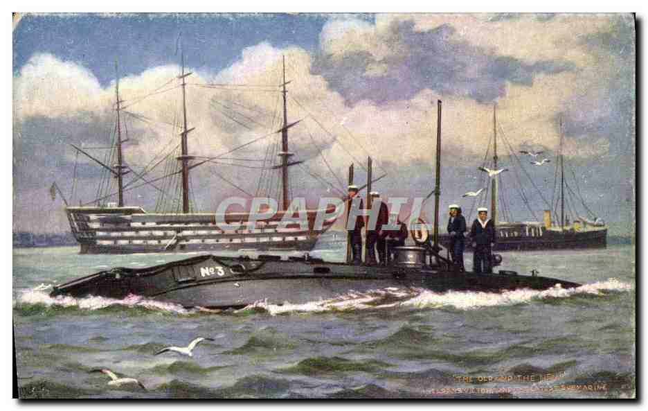 CPA Bateau Guerre Belsons Victory and the latest submarine Sous marin 