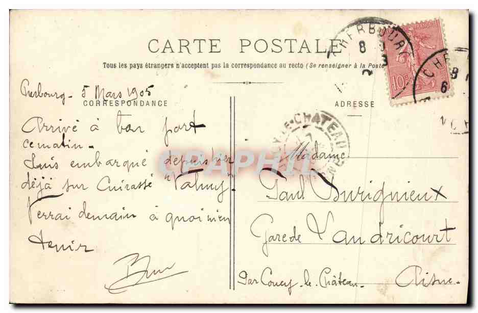 CPA Bateau Guerre Sous marin Z — Verso