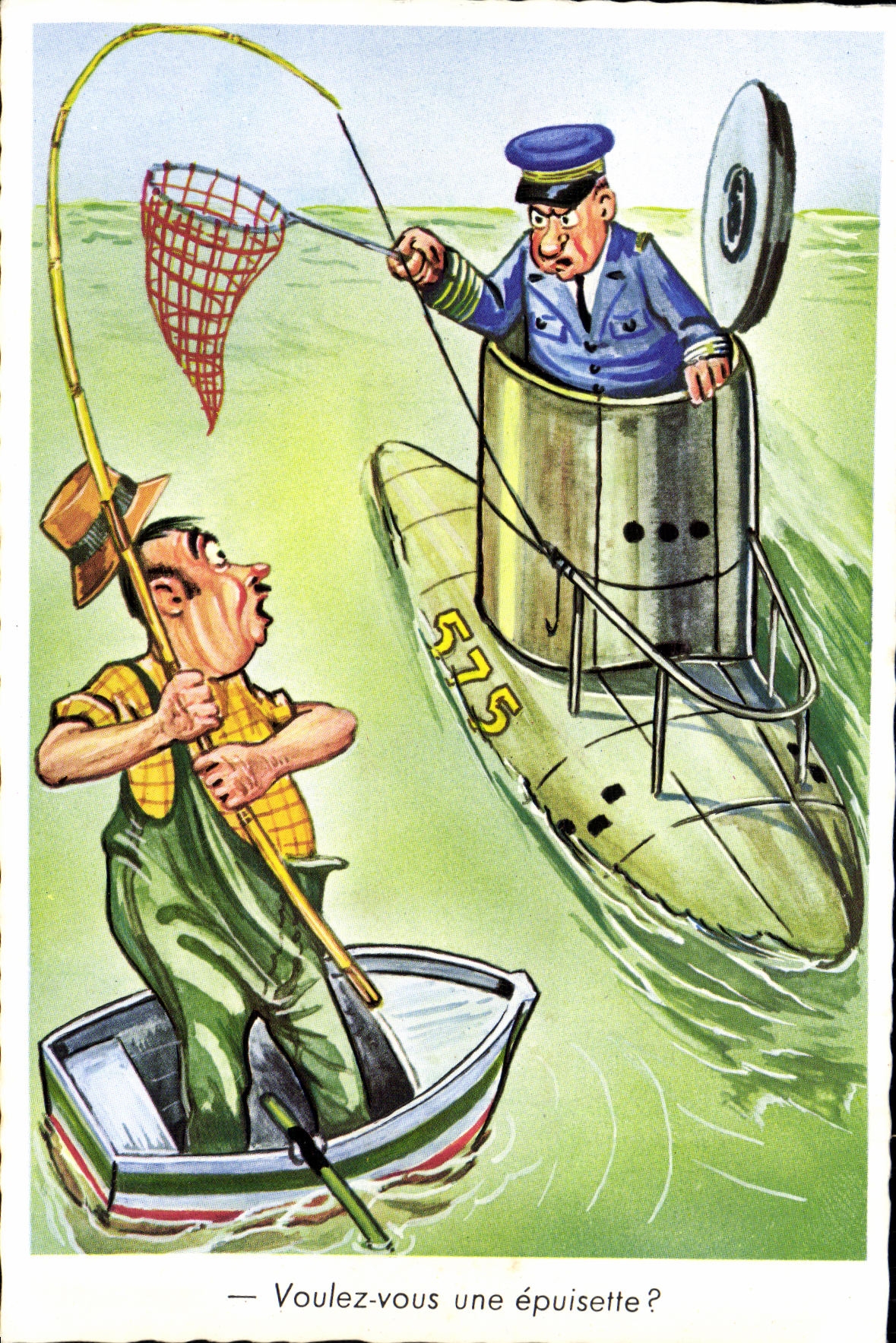 CPM Bateau Guerre Humour Voulez vous une epuisette ? Sous marin 