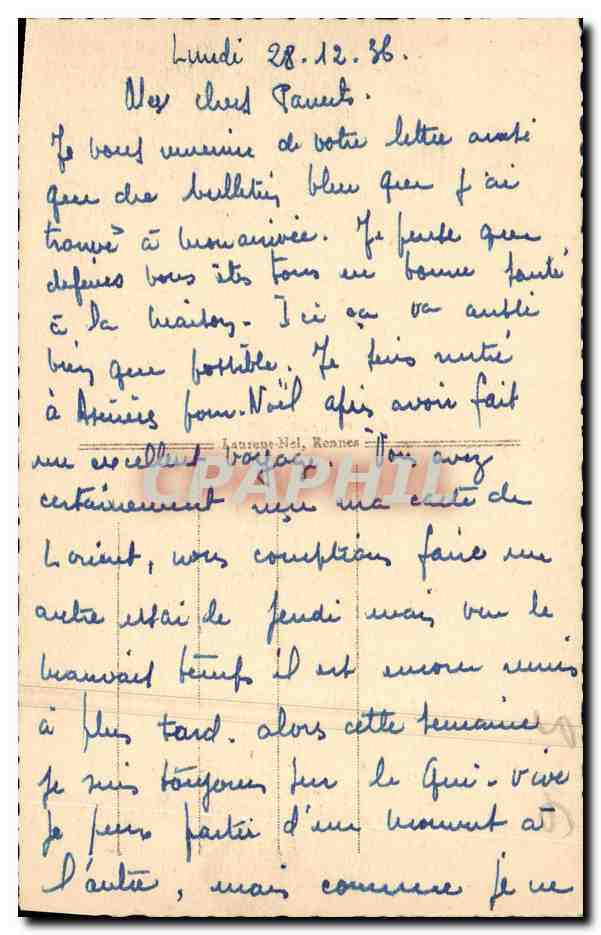 Lorient - La Rada y la Entrada del Puerto Militar — Tarjeta postal antigua n°1394, editor no identificado — Reverso