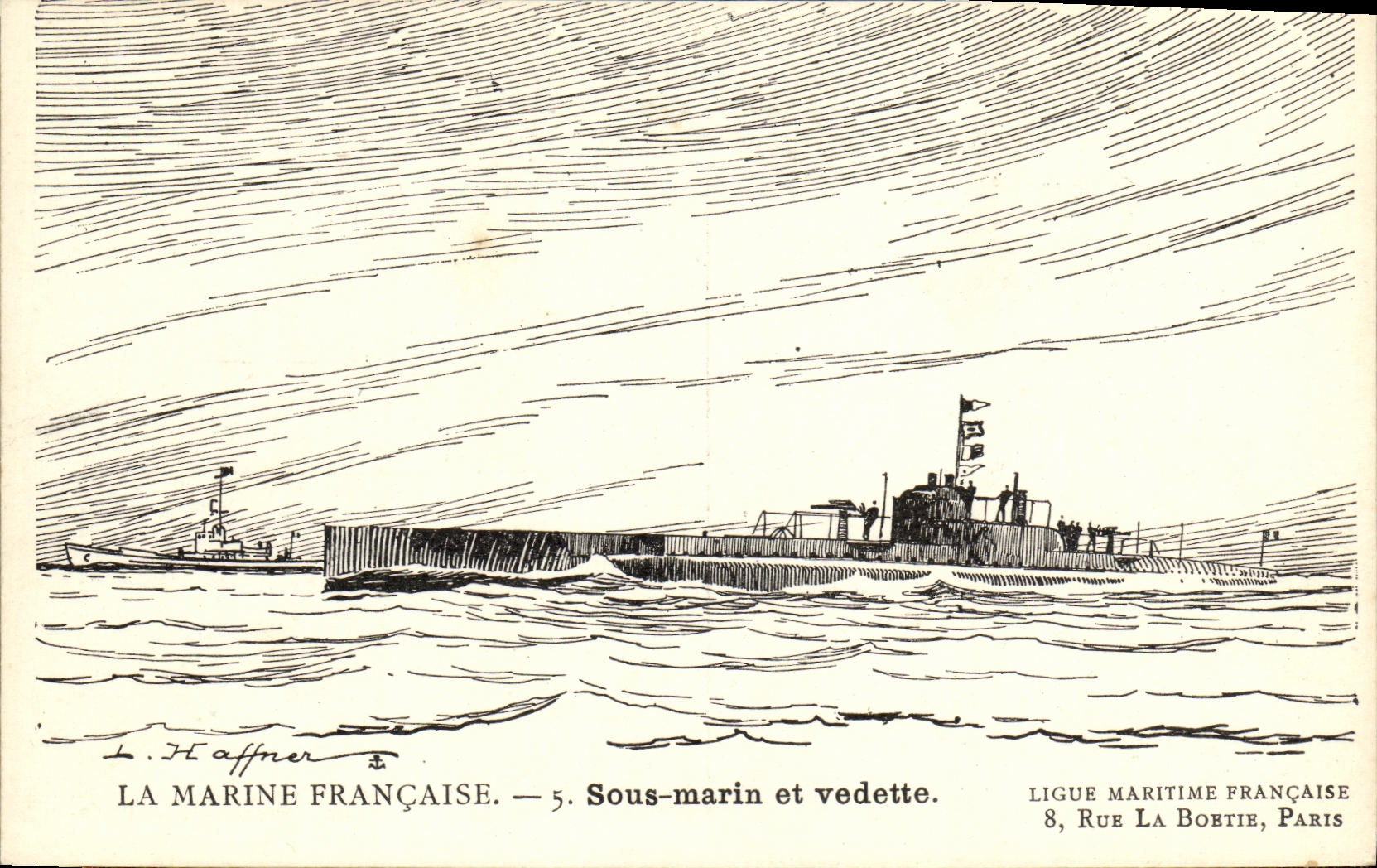 CPA Bateau Guerre Sous main et vedette 