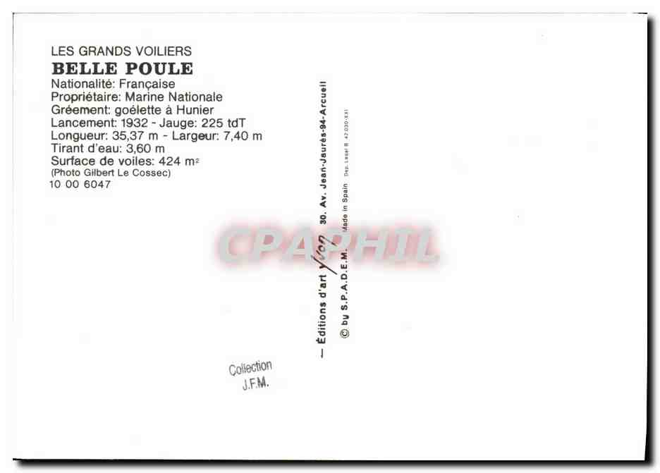 CPM Bateau La belle Poule  — Verso