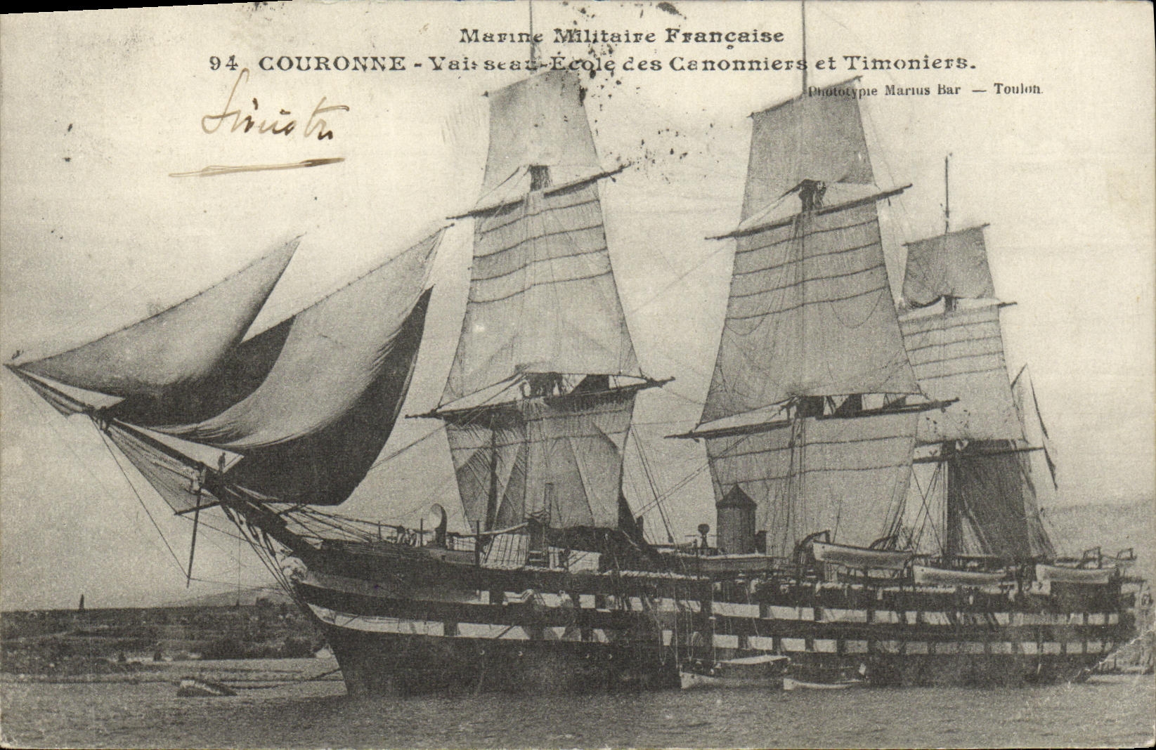 Vaisseau École des Canonnières et Timoniers — Couronne — Marine Militaire Française — Phototype Marius Bar — Toulon