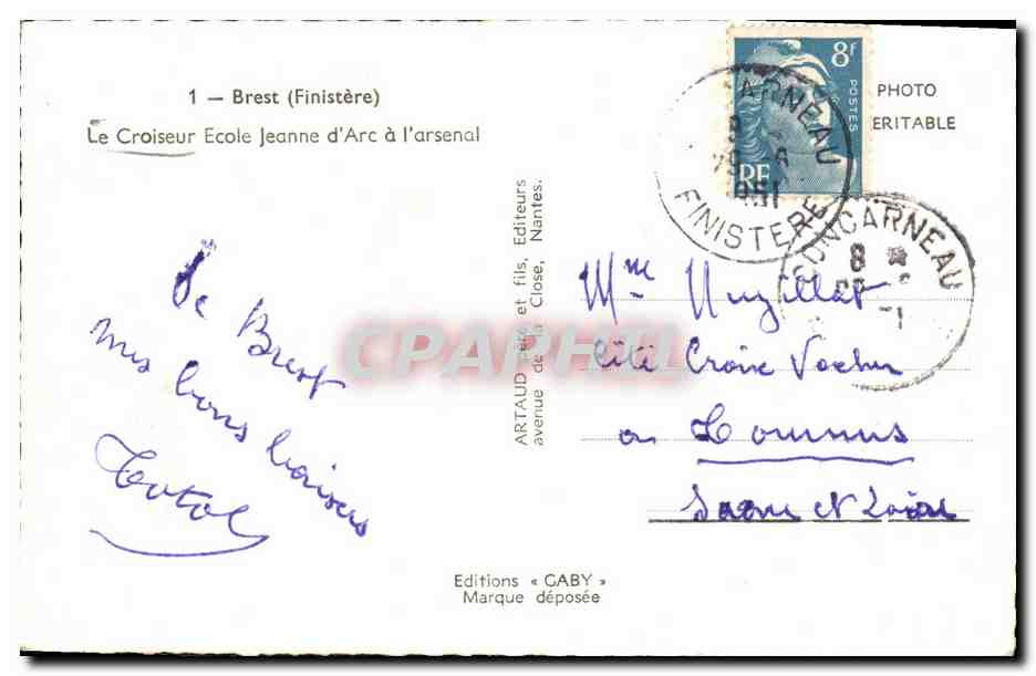 CPM Bateau Guerre Le croiseur Ecole Jeanne d arc a l arsenal — Verso