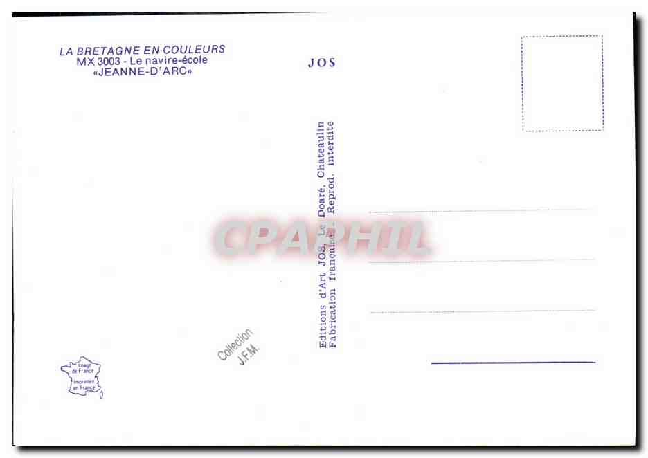 CPM Bateau Guerre Jeanne d Arc Navire ECole AMrin  — Verso