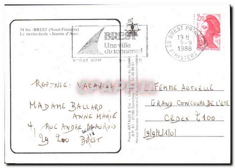 CPM Bateau Guerre Le navire ecole Jeanne d arc — Verso