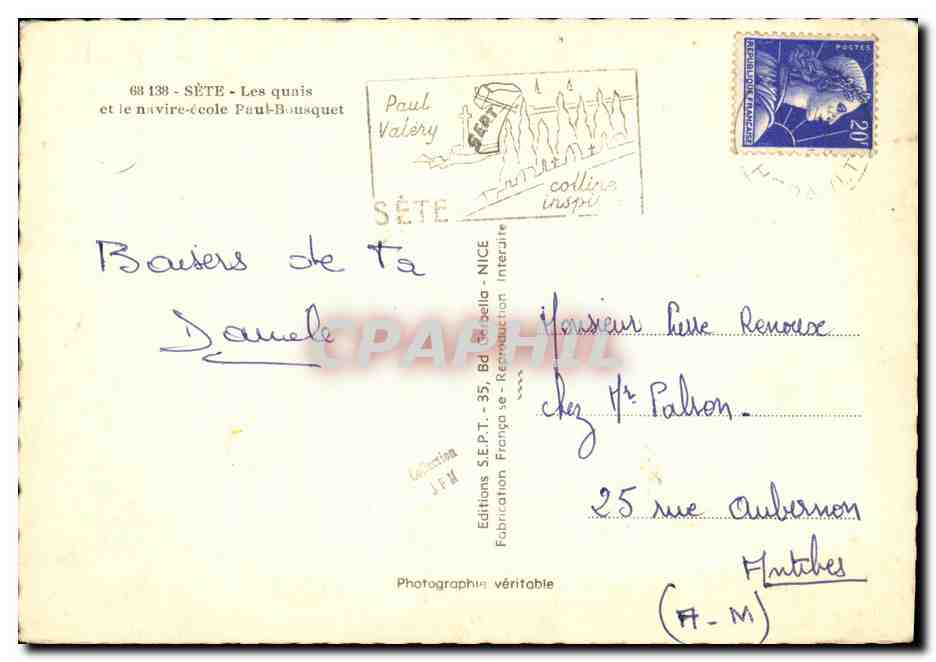 CPSM Bateau Guerre Sete Les quais et le navire ecole Paul Bousquet — Back