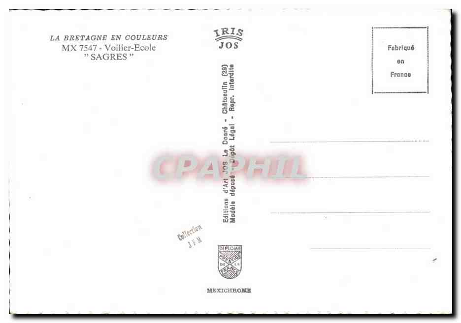 CPM Bateau Guerre Voilier ecole Sagrece — Rückseite