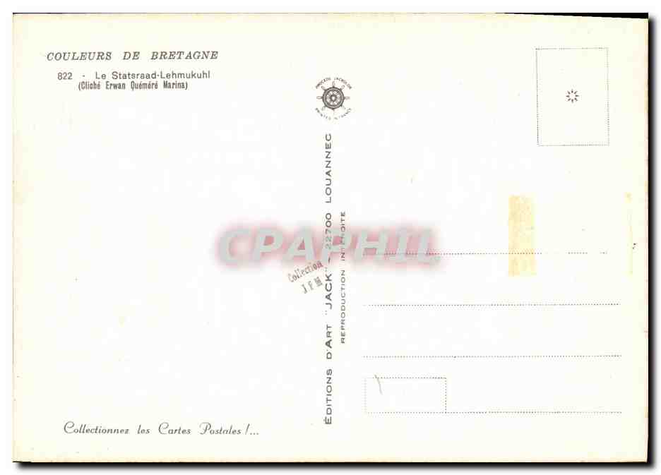 Le Statsraad-Lehmkuhl — Éditeur : Éditions d'Art Louanneec, n° 822 — Rückseite
