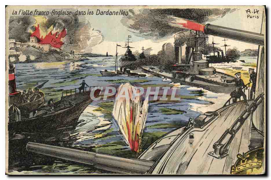 CPA Bateau Guerre La flotte franco anglaise dans les Dardanelles Sous marin