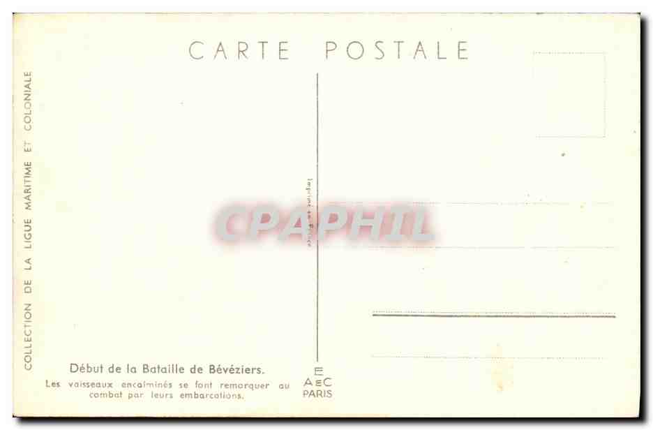 CPA Bateau Guerre Debut de la btailla de Beveziers Haffner — Verso