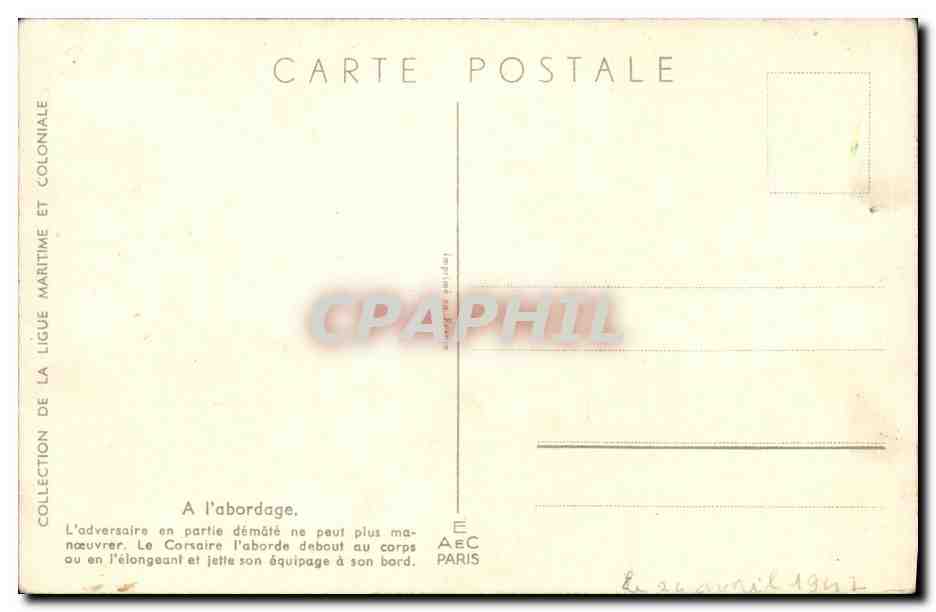 CPA Bateau Guerre A l abordage Voiliers Corsaires Haffner — Verso