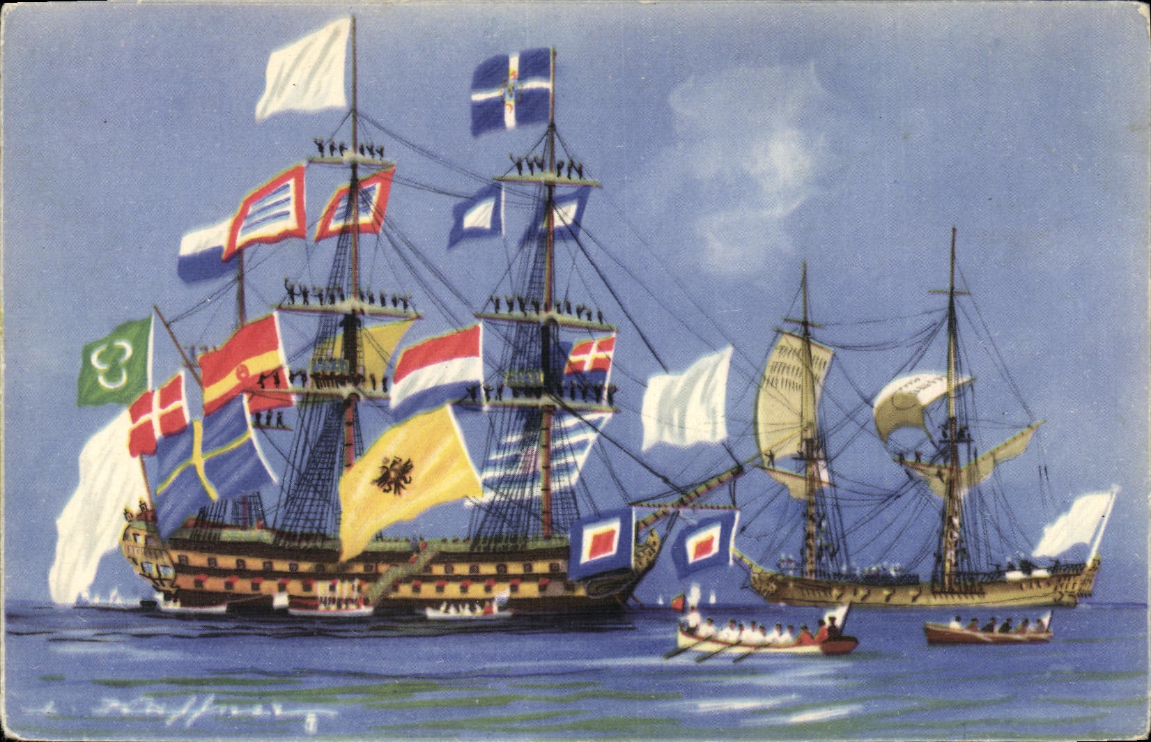 CPA Bateau Guerre Vaisseaux Le tir en enfilade Haffner