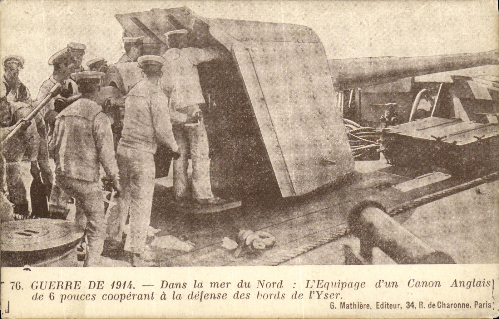 CPA Bateau Guerre de 1914 Dans la mer du Nord L equipage d un canon anglais de 6 pouces 