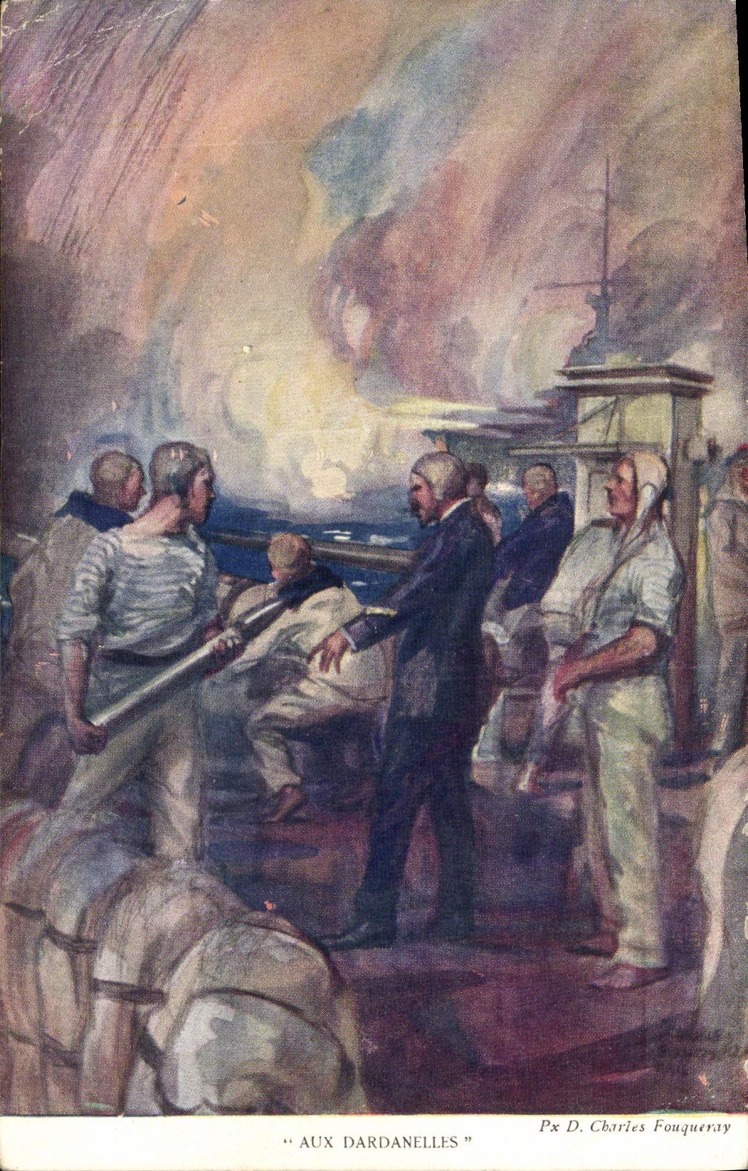 CPA Bateau Guerre Aux Dardanelles 