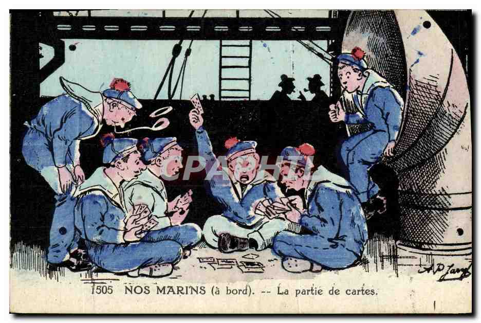 Nos marins (à bord) — La partie de cartes — A.D. Jang, n°1505