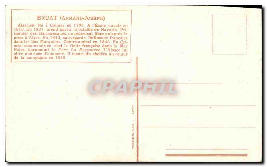 CPA Bateau Bruat Armand Joseph Alsacien ne a colmar  — Rückseite