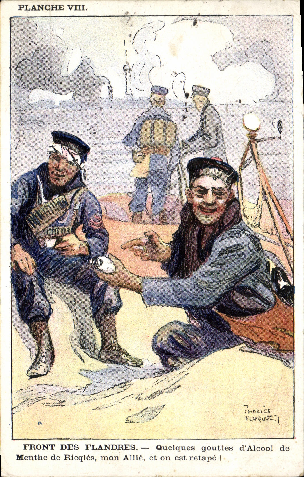 CPA Bateau Guerre Front des Flandres Quelques gouttes d alcool Marins Menthe de Ricqles