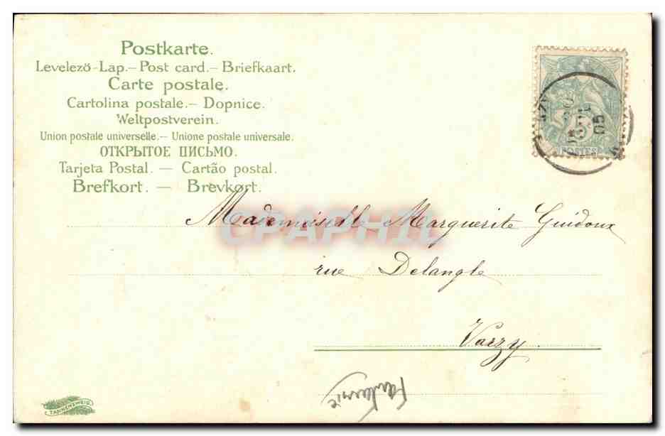 CPA Fantaisie Fleurs Trefle a 4 feuilles Fer a cheval — Verso